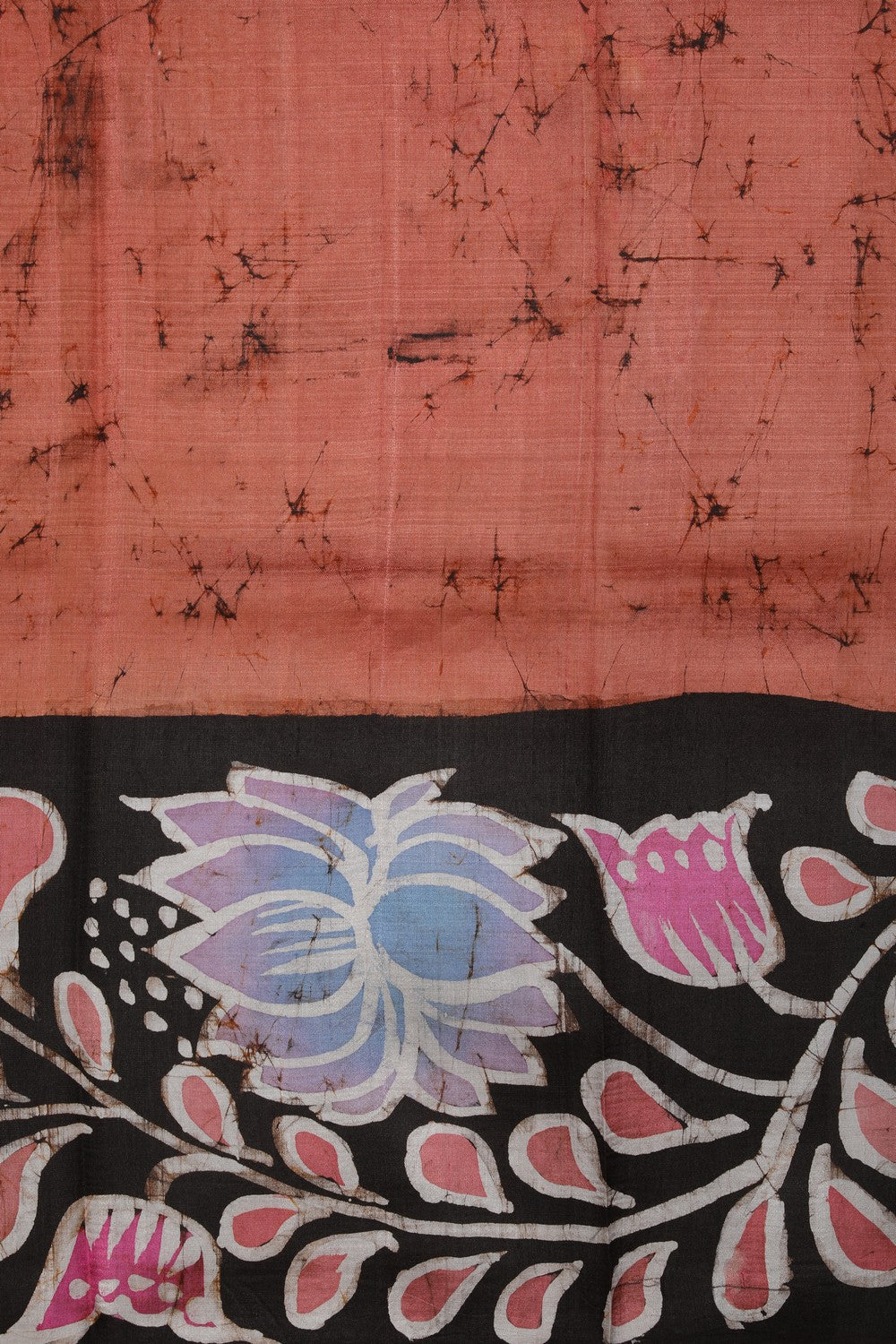 Image of Batik Printed Coral-Peach Saree